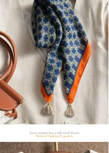 Detailed view of luxury retro cotton linen scarf with elegant pattern and tassel ends.