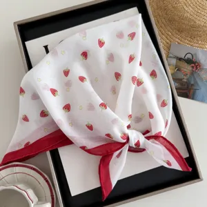 Cute children cotton linen square scarf strawberry print baby triangular bib for kids