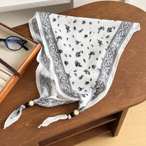 Vintage Paisley Beaded Triangle Scarf Women Summer Lightweight Thin Neck Scarf Versatile Fashion Accessories