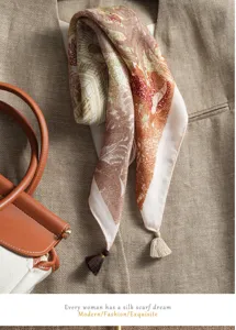 Detailed view of retro paisley cotton linen scarf with elegant tassels for spring autumn.