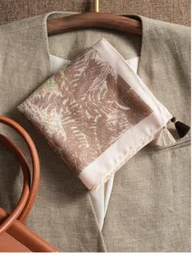 Retro cotton linen small square scarf for women, elegant printed neckerchief for spring autumn.