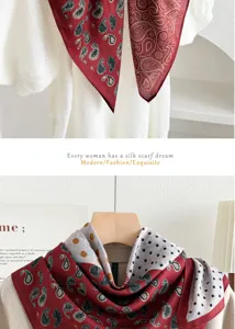 Retro paisley and polka dot cotton linen square scarf for women, elegant neck scarf shawl.