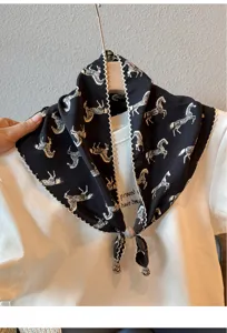 Retro lace triangular scarf for women, lightweight breathable headscarf with chic beaded ring.