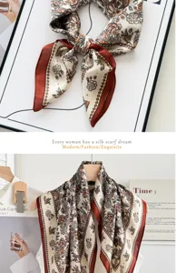 Foulard en soie carré vintage à fleurs pour femme, élégant foulard rouge de 70 cm chic.