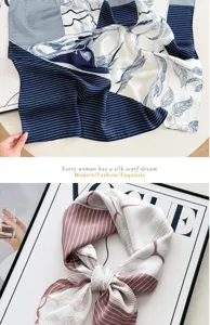 Women silk scarf square small neck kerchief spring autumn fashion floral stripe elegant gift new