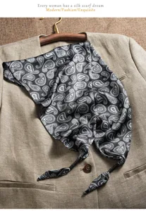 Elegant black white paisley silk scarf women triangular shawl versatile fashion neckerchief