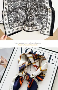 Élégant carré de soie synthétique florale, foulard de 70cm et châle tendance pour femme.