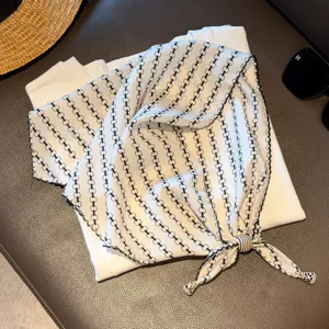 Chic retro chain print triangular silk scarf with beads, breathable summer headwear.