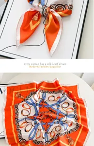 Foulard en soie femme luxe design mode carre foulard elegant orange foulard cheveux 70cm