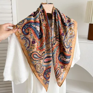 Women Vintage Paisley Floral Square Scarf Fashion Polyester Neck Scarf Lightweight Headscarf For Spring Autumn Travel