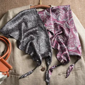 Classic paisley silk triangular scarf women spring fashion elegant floral print shawl wrap