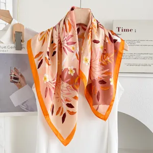 Femme mode floral imitation soie carré foulard 70cm écharpe châle orange style