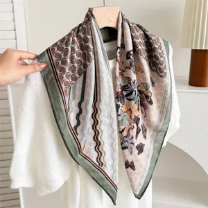 Retro paisley and butterfly print square scarf for women, stylish spring travel fashion accessory.