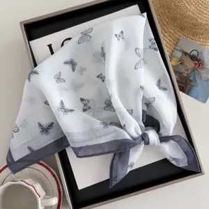 Children cute cotton linen square scarf butterfly print baby bib summer triangular scarf