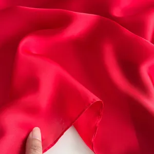 Red imitation silk square scarf for women, lightweight solid color neckerchief accessory.