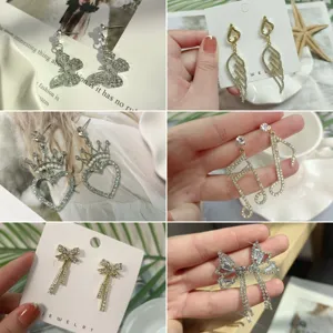 Orecchini Pendenti Lunghi in Lega Strass Perla Artificiale per Donne Elegante Corona Fiocco Cuore Gioielli