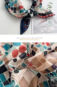 Geometric print fashion silk scarf square stylish spring autumn accessory for women and men.