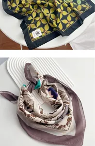 Detailed view of the stylish paisley floral square scarf, lightweight fabric with exquisite print.