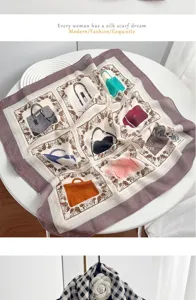 Women silk scarf square luxury bag print elegant fashion neckerchief 90cm accessory