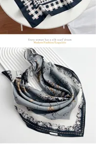 Detailed view of vintage chain print cotton square scarf, showcasing exquisite fabric texture.