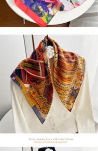 French vintage oil painting style 100% cotton square scarf, elegant neckerchief for women.