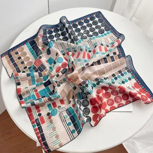 Geometric Print Square Scarf Retro Multi-Color Women Fashion Headscarf Casual Neck Scarf