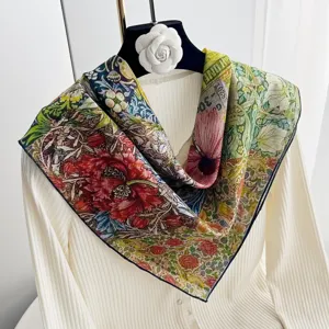 French vintage oil painting cotton square scarf women spring autumn fashion floral neckerchief