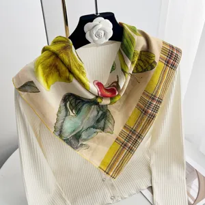 French vintage oil painting cotton square scarf for women, elegant spring and autumn neckerchief.
