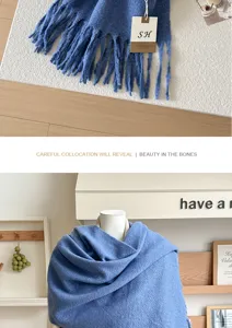 Effen imitatie kasjmier sjaal winter warme franje sjaal elegante blauwe nek om