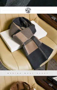 Echarpe en laine merinos pour homme hiver chaud carreaux tricot design classique elegant