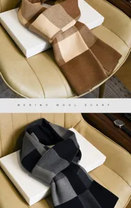Écharpe à carreaux en mélange de laine d'hiver pour homme, design classique, douce et chaude.