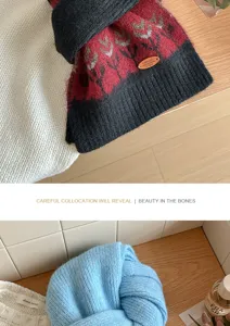 Bufanda de punto degradado con mezcla de lana para mujer, cuello de invierno cálido y grueso.
