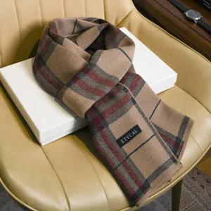 Écharpe d'Hiver en Mélange de Laine pour Hommes Carreaux Classiques Longue Chauffe-Cou Chaude Affaires Casual Écharpe de Mode pour Temps Froid Mâle