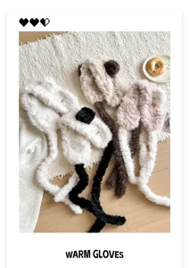 Chapeau cache-oreilles en peluche moelleuse chaud d'hiver avec longues queues protection