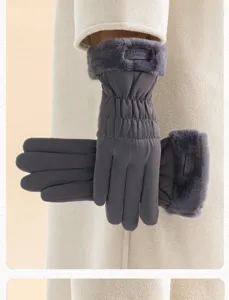 Guantes invierno calientes tactiles detalle, puno felpa grueso impermeable viento exterior.