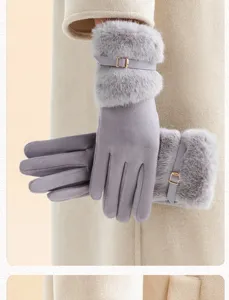 Guantes invierno mujer cálidos pelo sintético puño forro polar cortavientos elegantes guantes ciclismo.