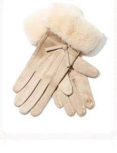 Mujeres invierno calido manguito felpa guantes tactiles detalle elegante diseño lazo.