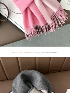 Double-sided pure wool scarf with fringe for men and women, soft and warm winter cozy shawl.