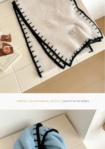 College style contrast knit scarf warm wool blend winter autumn cozy shawl unisex