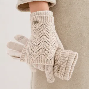 Gants Tricotés Chauds Épais d'Hiver pour Femmes Écran Tactile Joli Motif Cœur Acrylique Mode Trajet Temps Froid