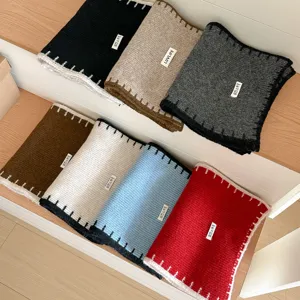 College Style Contrast Color Scarf Wool Blend Warm Winter Scarf Lock Stitch Shawl For Men And Women Couples Daily Wear