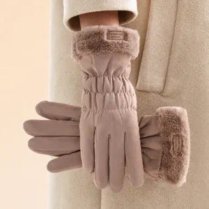 Guantes de esquí de invierno para mujer, felpa gruesa de algodón plumón, a prueba
