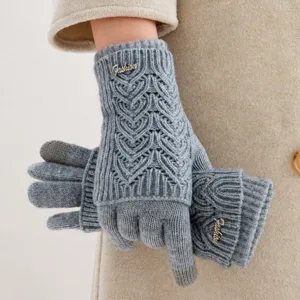 Femmes hiver epais gants en tricot chaud tactile motif coeur mode exterieur temps froid
