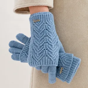 Gants en tricot bleu confortables pour femmes, chauds et épais pour l'hiver, mitaines.