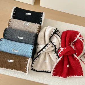 College style contrast color knit scarf, warm wool blend winter shawl for men and women.