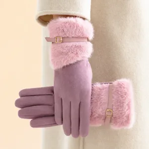 Vrouwen Winter Warme Handschoenen Pluche Kunstbont Suede Winddicht Fietsen Gezellig Accessoire