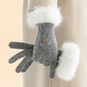 Fuzzy split-finger winter gloves with soft plush cuffs, warm and stylish for cold weather outdoor.