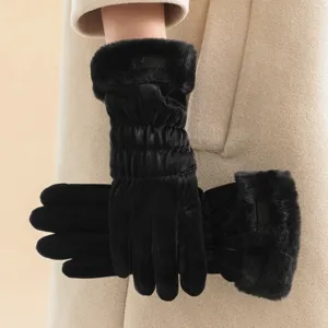 Guantes de invierno para mujer táctiles cálidos negros acolchados de felpa para exterior frío