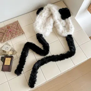 Chauffe-oreilles en peluche panda noir et blanc mignon hiver chaud duveteux cache-oreilles