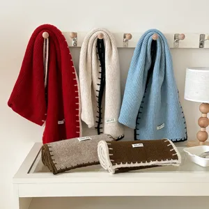 College style color-block knitted scarf, imitation cashmere autumn winter warm neck warmer.